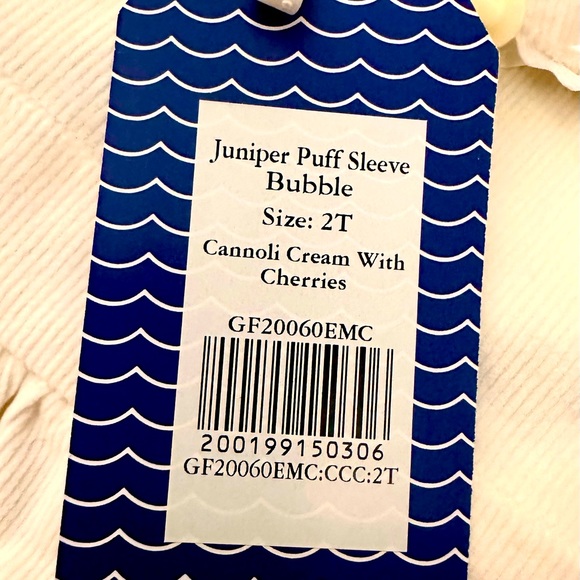 Juniper Puff Sleeve Bubble Size 2T, NWT, Cannoli Cream with Cherries-Excel Cond - Picture 5 of 9